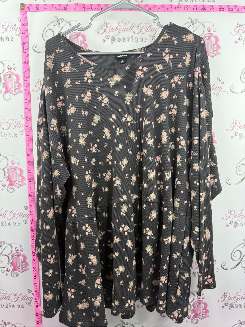 torrid babydoll top waffle Black Floral Peplum Long-Sleeve Top - Pink Floral